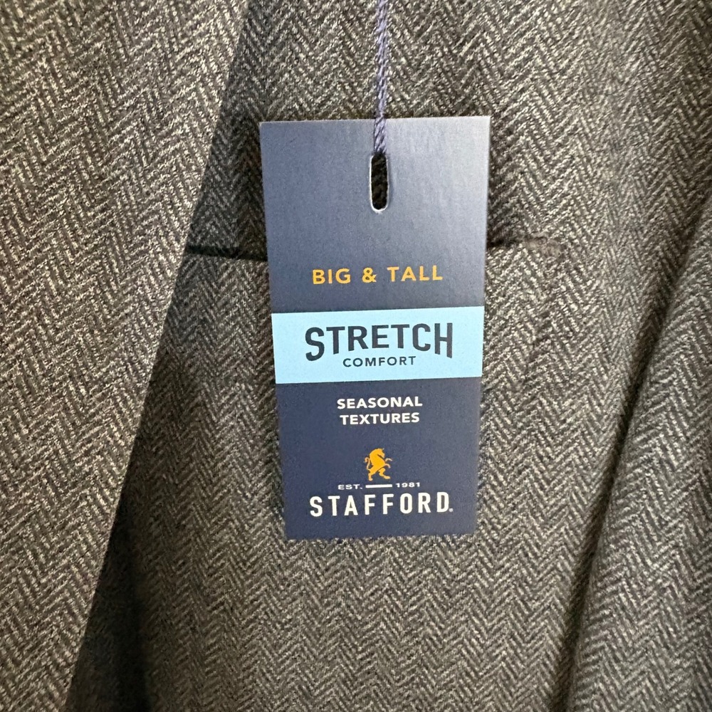 Stafford Big & Tall 60R Stretch Comfort Blazer Charcoal Herringbone Sport Coat - Picture 4 of 10
